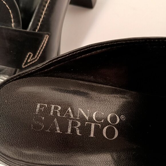 Franco Sarto Black Leather Penny Loafer Mules, 3" Block Heel Size 8.5 - Picture 4 of 10